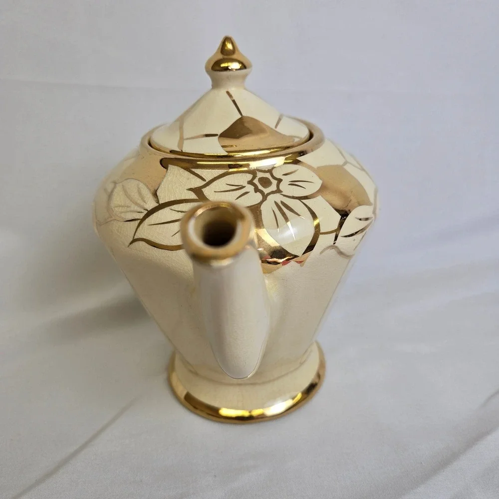 Price Bros Teapot Cream Gold Floral Design England 676 Vintage READ